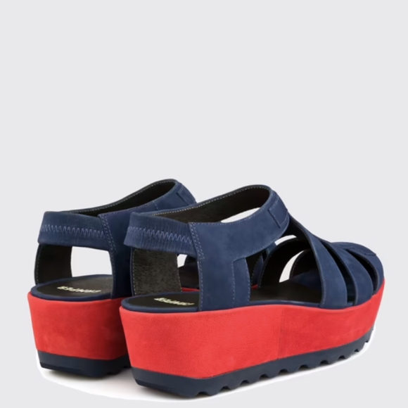 Camper | Laika Red Blue Nubuck Leather Platform Sandals Size EU 38 | US 7.5 - Picture 3 of 15